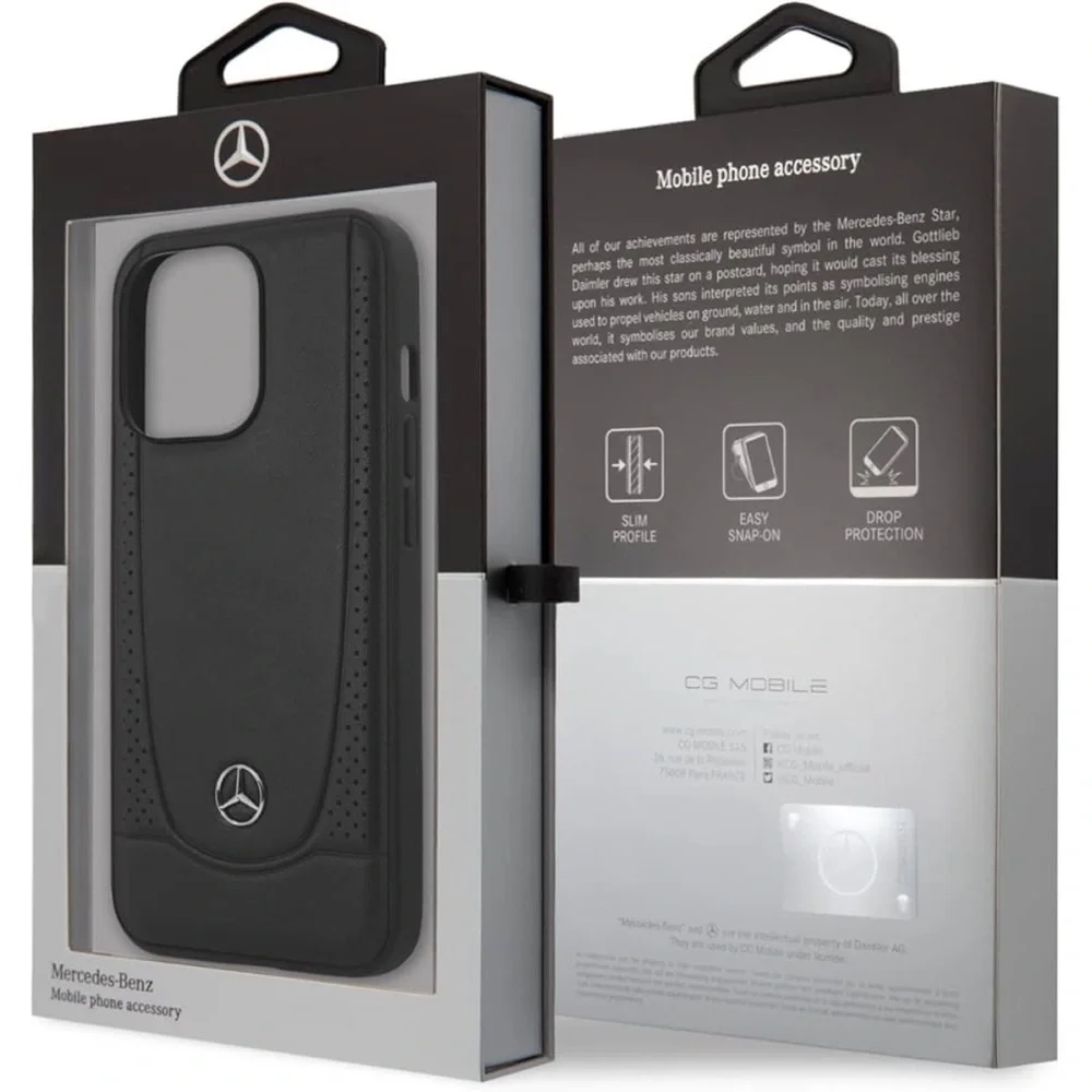 Mercedes-Benz Real Leather Protective Anti-Scratch iPhone 14 Pro Max Case Black